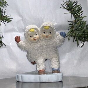 Vintage Snow Babies Skating Holding Hands Figurine Snowbabies Skating